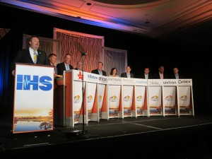 The Industry Leadership Panel and Luncheon was (l to r) moderated by Scott Lau, BC-HIS, and included: Heinz Ruch, Amplifon; Anthony Florek, Beltone; Peer Lauritsen, Oticon; Jeff Newnham, Phonak; Kimberly Herman, ReSound; Scott Davis, Siemens; Brandon Sawalich, Starkey; Jason Meyer, Unitron; and Jeff Geigel, Widex.